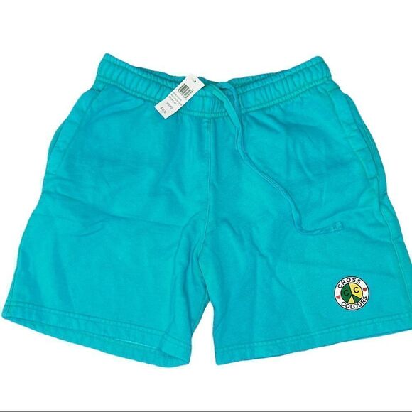 Cross Colours Peace Circle Logo Fleece Shorts in Mint Green Multi - Picture 2 of 7